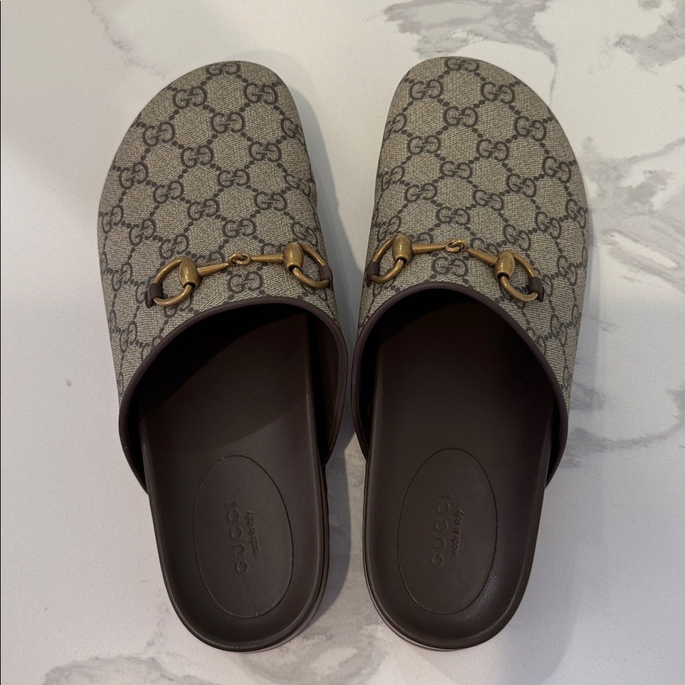 Gucci Beige/Brown GG Supreme Canvas Horsebit Mule - Picture 2 of 5